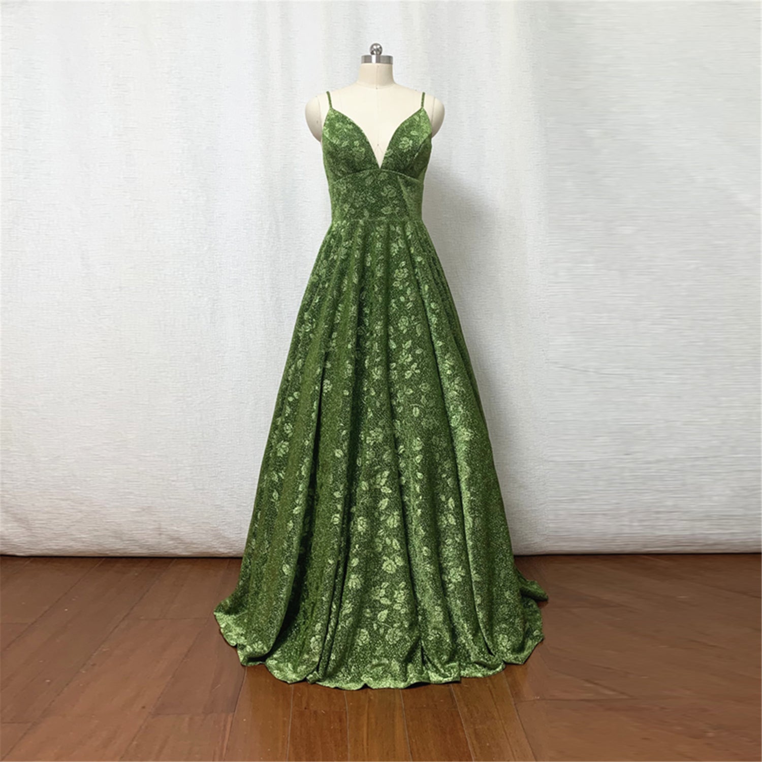 Moss Green Floral Prom Dress 2022 – PromHoco