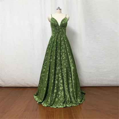 Moss Green Floral Prom Dress 2022