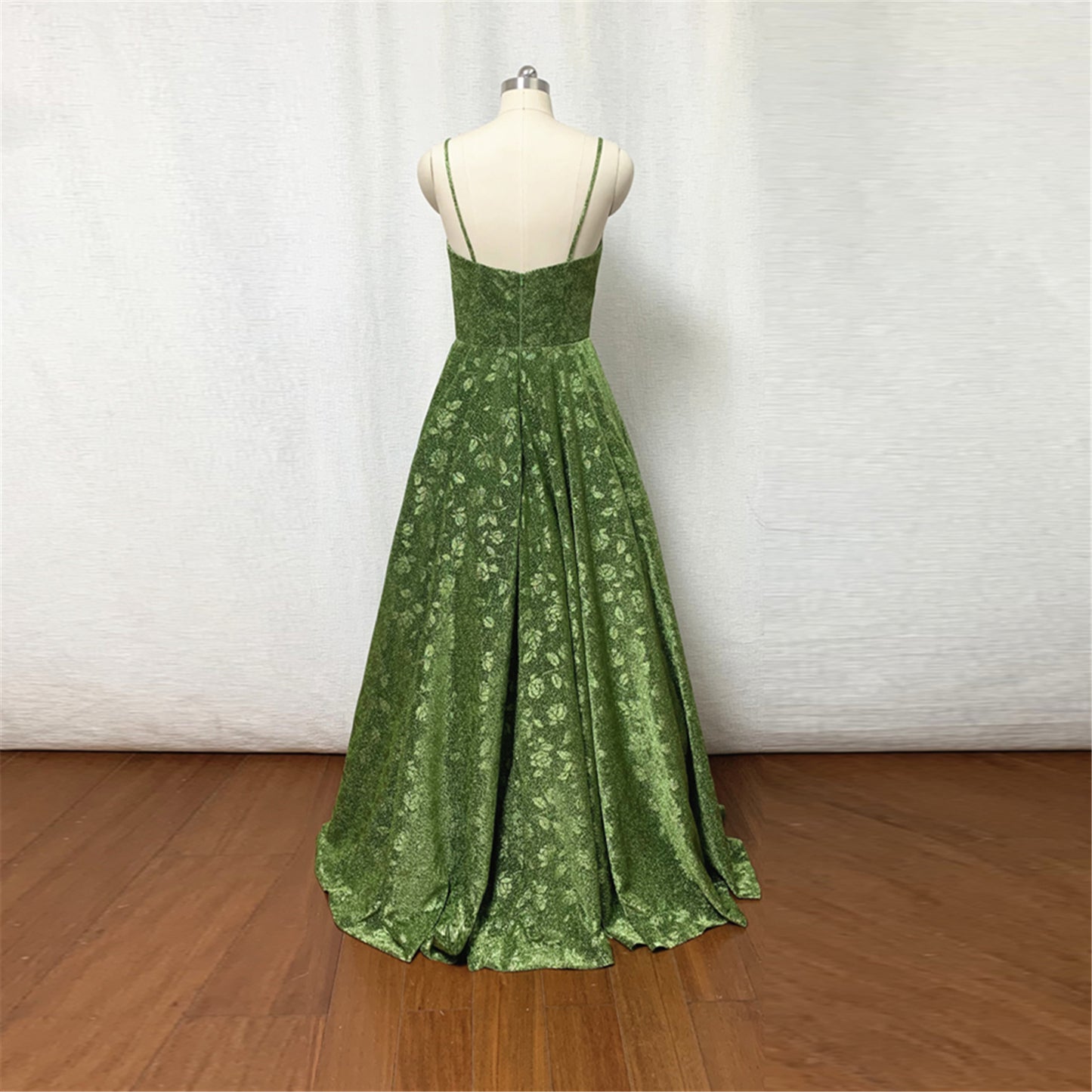 Moss Green Floral Prom Dress 2022