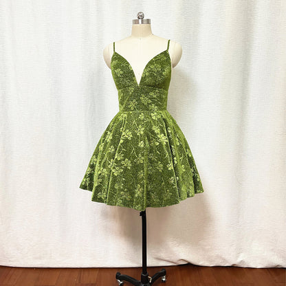 Moss Green Floral Prom Dress 2022 Short