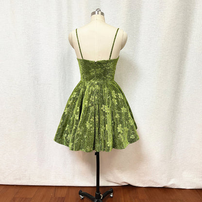 Moss Green Floral Prom Dress 2022 Short