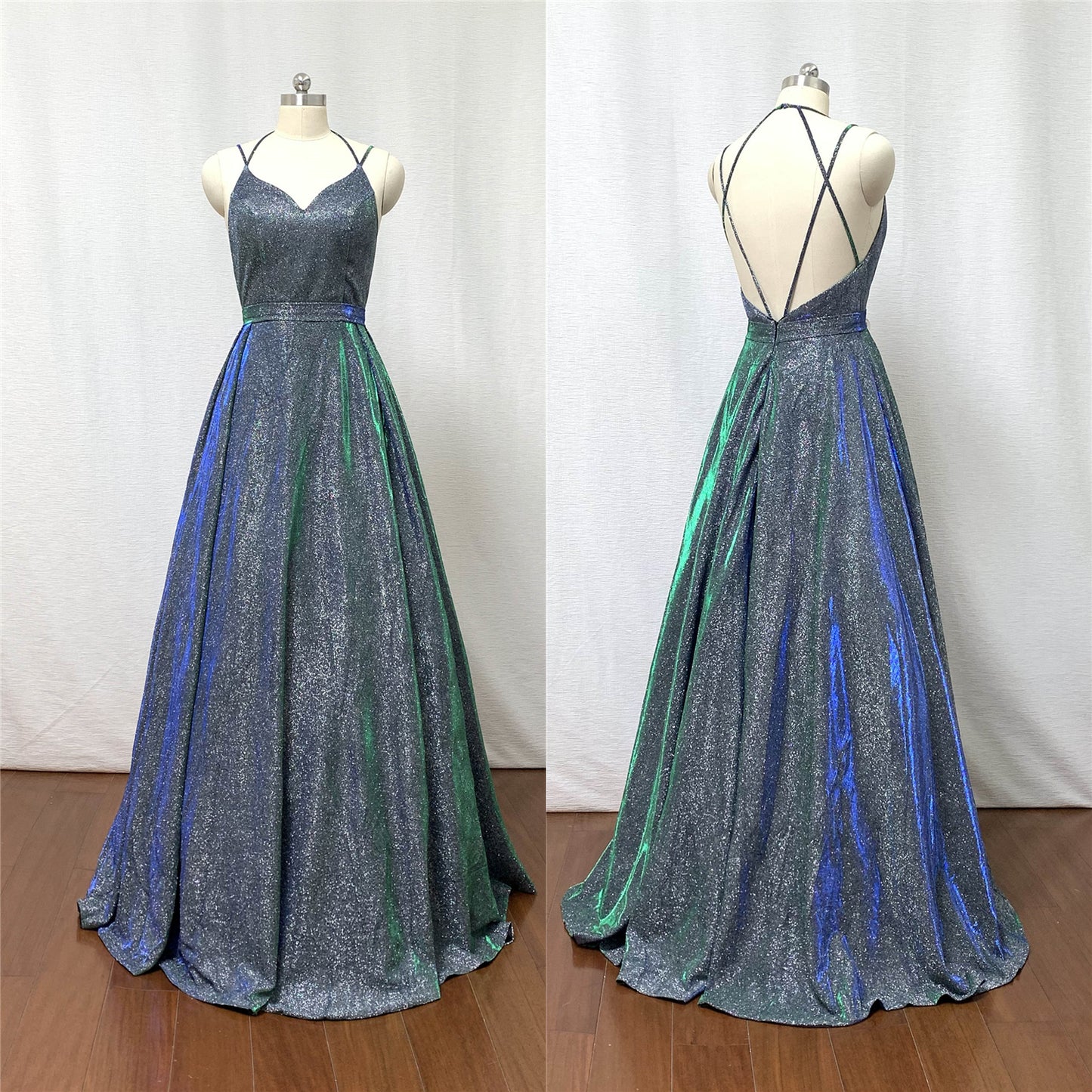 Glitter Green Long Prom Dress 2021