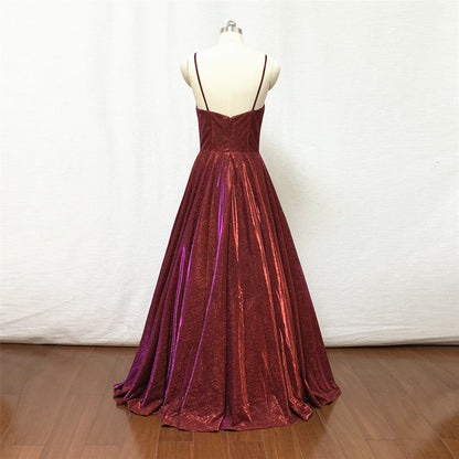 Glitter Burgundy Prom Dress 2021 Spaghetti Straps